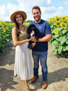 Lori with Noah and Boo in Sunflower Fields