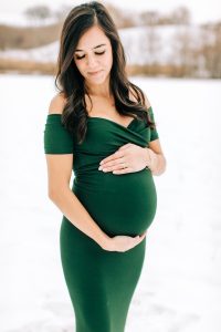 Maternity Photoshoot Wearing Green Maternity Dress-11
